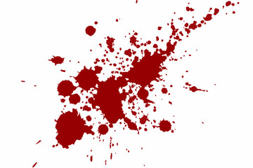 Blood splatter, red paint splashes, crimson droplets, white background, high contrast, violent speckles, crime scene, abstract expressionism, visceral imagery, macabre art, dramatic splatters, forensi