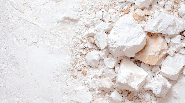 Close-up of white and beige kaolin clay chunks and powder.