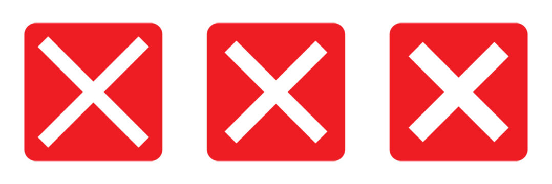 Right and wrong buttons. Yes or no check mark icons in green tick box and red cross. Set of red X and green check mark. Tick and X mark icon for apps and websites