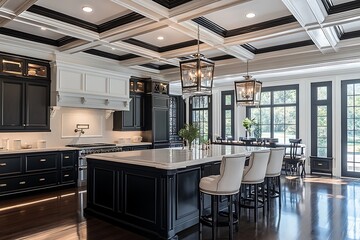 Elegant Black And White Kitchen Island Design