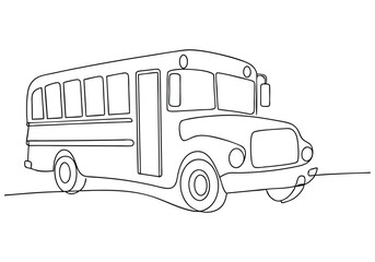 Continuous One-Line Drawing of a School Bus - Minimalist Vehicle Art