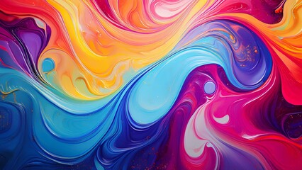 Obraz premium Background texture: multicolored waves, wavy lines. Psychedelic rainbow liquid background with bright colors.