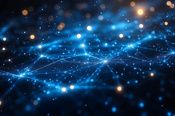 An abstract digital banner featuring a data connection theme in blue and black colors
