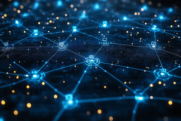 Fototapeta premium An abstract digital banner featuring a data connection theme in blue and black colors 