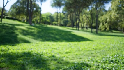 Blurred greenery scene in villa borghese gardens in rome with defocused trees and lush grass under clear sky, perfect for nature backgrounds.