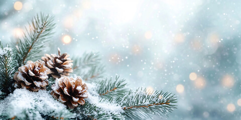 Christmas background - snow landscape with sparkling lights, Frosty winter background at christmas...