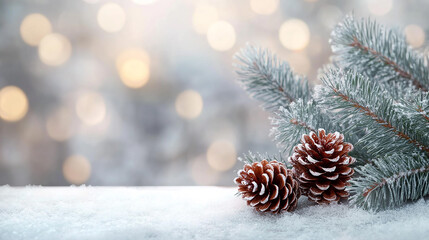 Christmas background - snow landscape with sparkling lights, Frosty winter background at christmas...