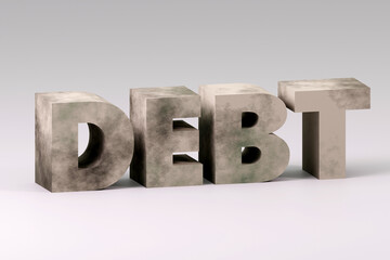 Luxury concrete sign debt on grey podium, soft light, smooth background, 3d rendering