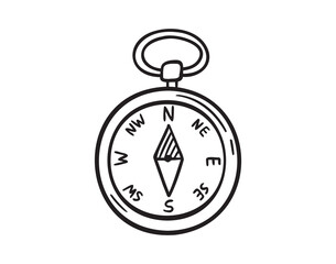 compass doodle hand drawn icon. Outline drawing compass line clipart symbol. 