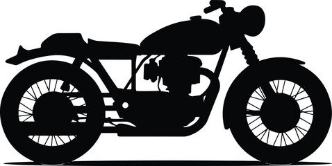 Fototapeta premium Vintage Old Motorcycle Black Vector Silhouette, Classic Racing Bike Design, 90s Motorbike Style, Black Vector Silhouette of a Motorcycle