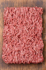 Fresh raw ground minced beef with salt and spices