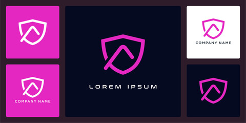 Unique shield with letters A logo design and icon