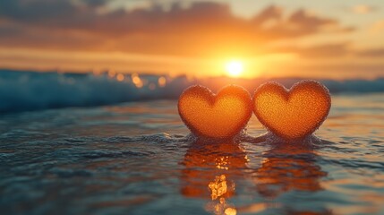 Fototapeta premium Two hearts at sunset beach.