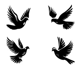 set of silhouettes of birds