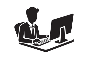 Men sitting computer icon silhouette illustration on white background 5