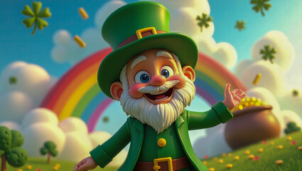 AI-generated image of a 3D animation-style leprechaun celebrating St. Patrick's Day 
