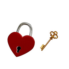 Watercolor illustration of red lock an key 