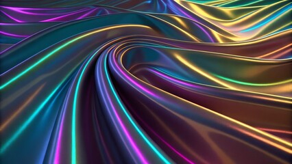 Metallic Liquid Surface with Vibrant Reflecting Waves and Colors