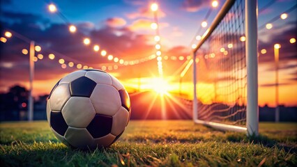 Bokeh Soccer Goal: Close-up of Soccer Ball with Blurred Goal Background