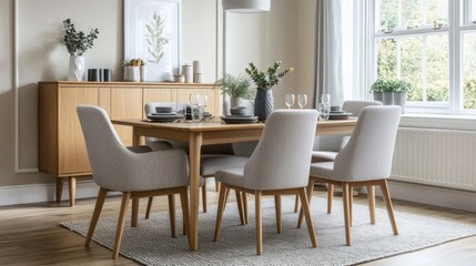 Modern Dining Room with Natural Light and Soft Decor
