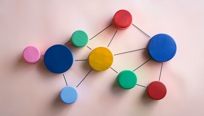 Fototapeta premium An abstract representation of a network of colored and sized circles moving toward and away from each other
