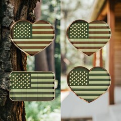 The image shows five variations of designs based on the United States flag