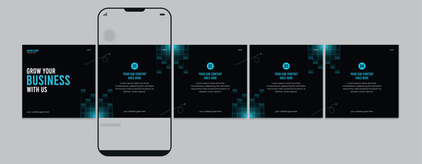 Business carousel post template for advertising, Set of carousel post for Instagram and LinkedIn, Editable social media carousel layout, template eps 10.
