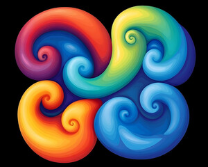 Abstract Rainbow Spirals Design, Intertwined, Colorful, Background, Graphic. Generative AI