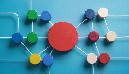 Fototapeta premium An abstract representation of a network of colored and sized circles moving toward and away from each other