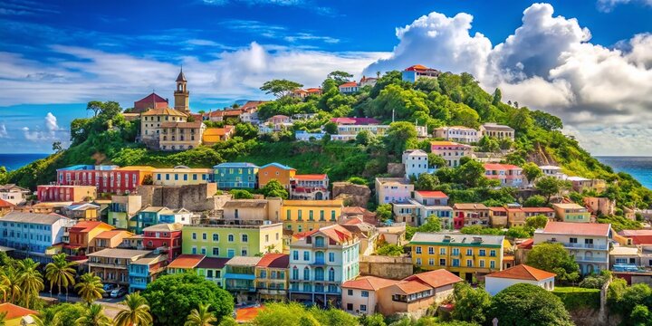 Breathtaking Montserrat Cityscape: Caribbean Island Architecture & Lush Greenery