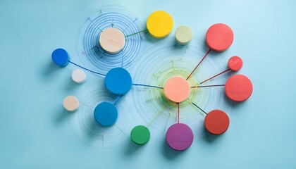 Obraz premium An abstract representation of a network of colored and sized circles moving toward and away from each other