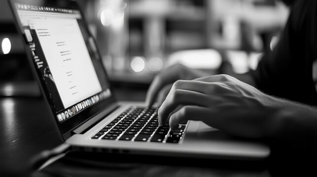 Hands typing on laptop with programming code on screen, representing software development. Perfect for coding, IT solutions, digital technology, web applications.