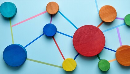 Fototapeta premium An abstract representation of a network of colored and sized circles moving toward and away from each other
