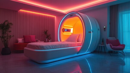 Futuristic Sleep Pod in Modern Bedroom Setting