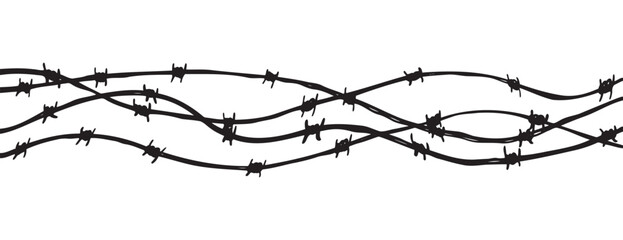 Barbwire fence background. Black sketch vector illustration. Design element for military, security, prison, slavery concept