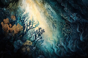 Abstract Underwater Scene Depicting Vibrant Coral Reefs