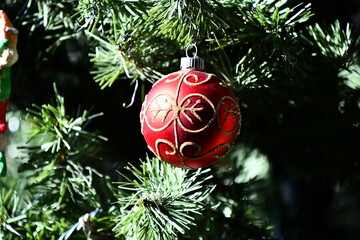 Red Christmas Ornament with Gold Glitter