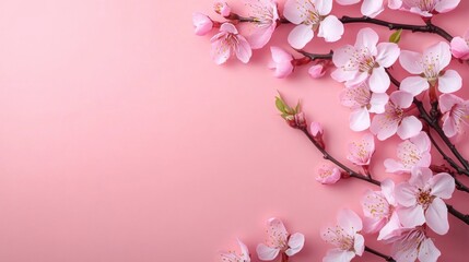 Obraz premium Delicate cherry blossoms on soft pink background for spring design themes