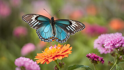 Obraz premium A graceful butterfly settled on a blossom in a garden filled with summer warmth