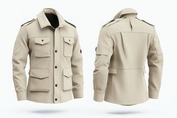 Utility Jacket with pockets mockup front and back view. men's dress mock-up template.	

