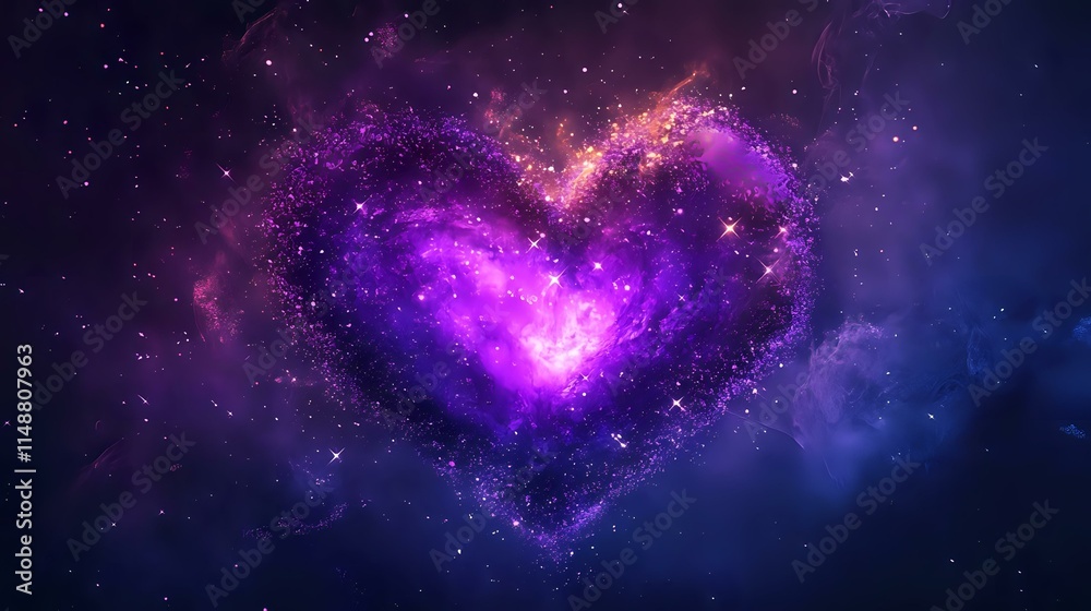 Wall mural cosmic valentine abstract design with deep purple and navy hues, celestial heart constellations and 