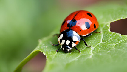 Fototapeta premium A ladybug resting on a leaf