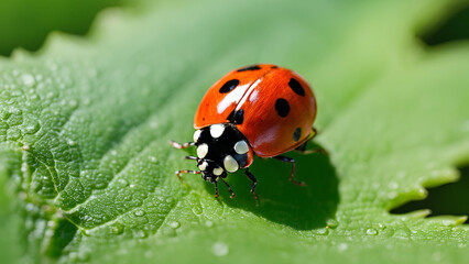 A ladybug situated on a leaf