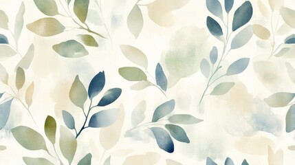 Fototapeta premium Elegant watercolor leaves pattern nature-inspired art background design soft aesthetic subtle color palette