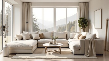 Modern Living Room, Mountain View, Neutral Decor