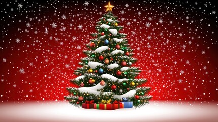 Christmas Tree with Gifts in Snowy Scene