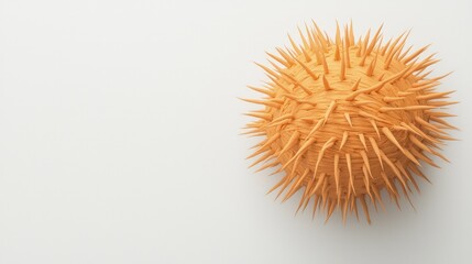 Obraz premium Spiky orange sphere made of toothpicks representing a virus model isolated on a white background with copy space.