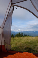 View of the mountain landscape from the tent.