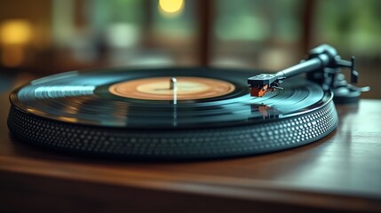 Vinyl record playing on turntable.