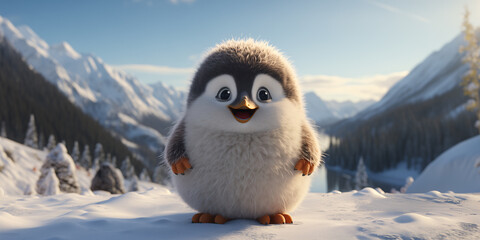  Cute chick in the snow, cartoon hero